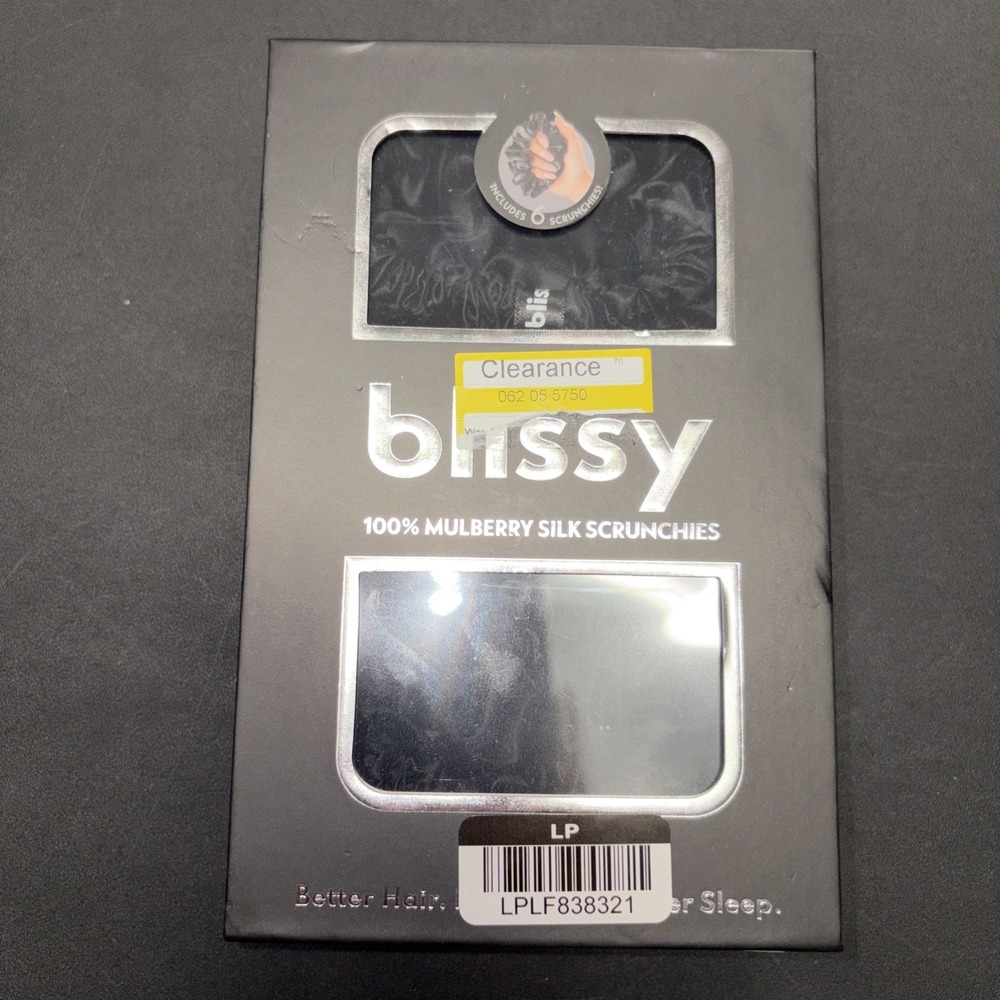 Black Blissy Scrunchies 100% Mulberry Silk Six Pack 20713